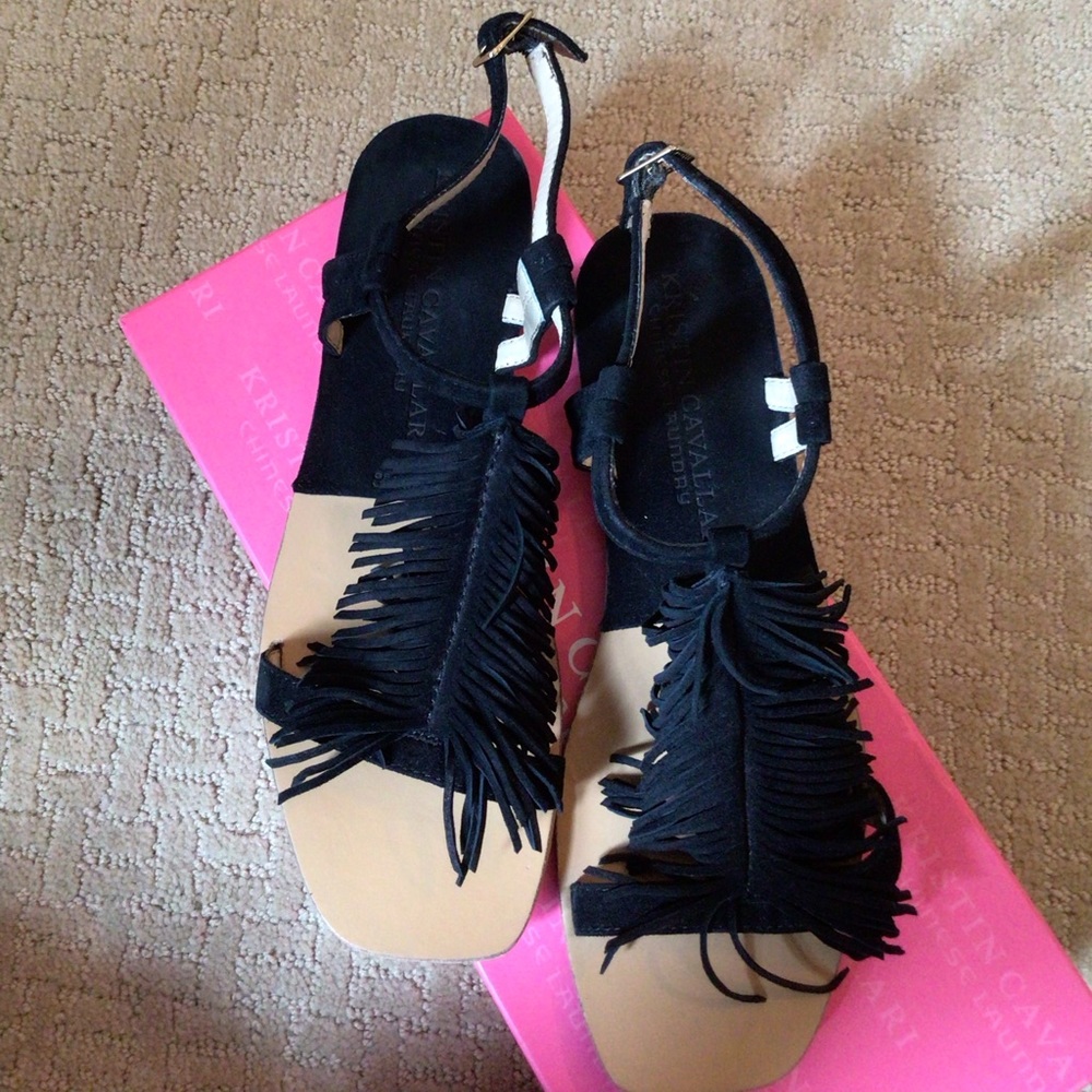 Kristin Cavallari Chinese Laundry Tommy Black Suede Fringe Sandal. Size 6.